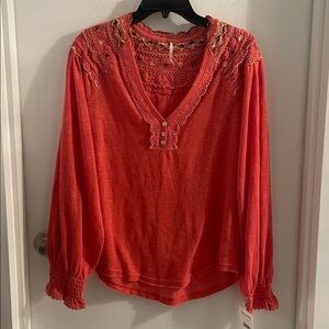 NWT Free People XS Orange Siesta Fiesta Crochet trim Boho Top $108